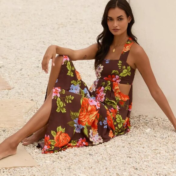 Anthropologie The Piper Bandeau Maxi Dress Brown Floral Plus Size 3X NWT - Picture 5 of 7